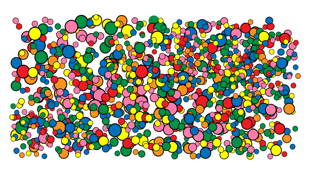 a bunch of colored dots representing lots of people