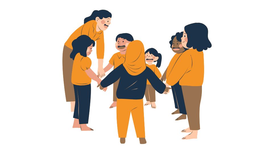 a women and the kids illustration
