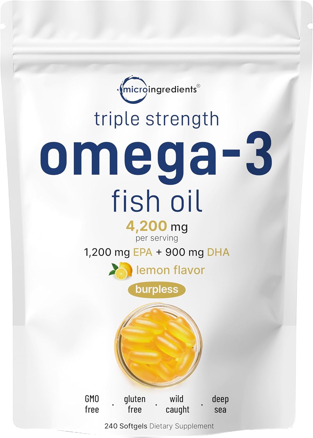 Micro Ingredients Triple Strength Omega 3 Fish Oil Supplements