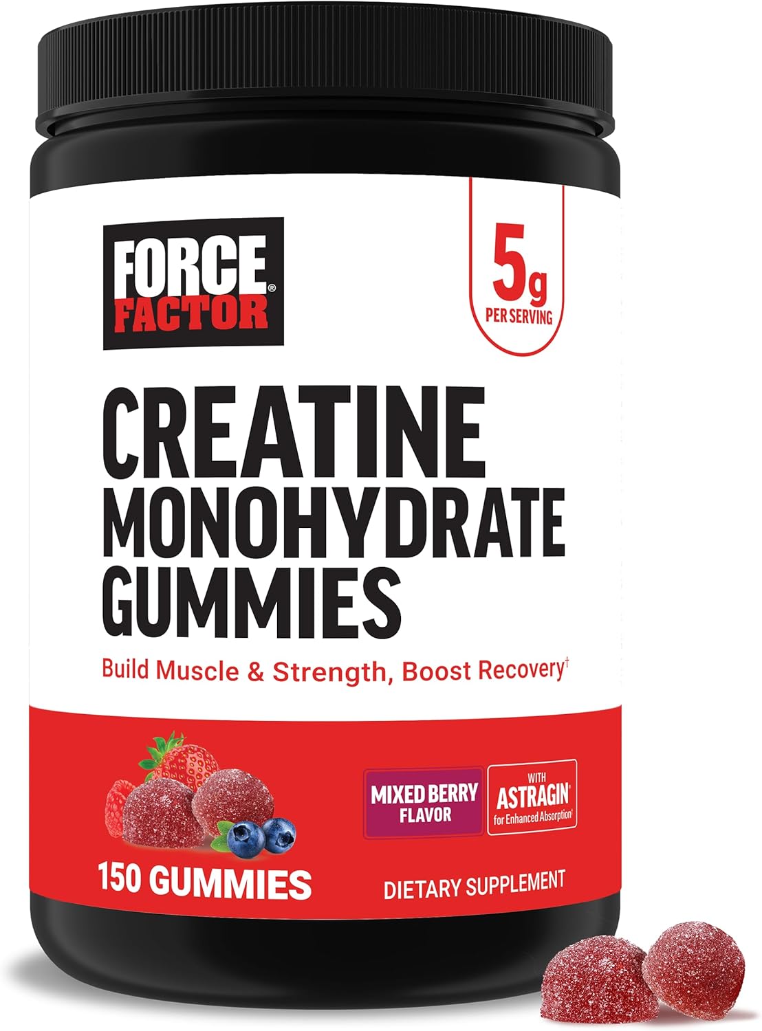 Force Factor Creatine Monohydrate Gummies, 5g Dose for Men & Women to Support Muscle