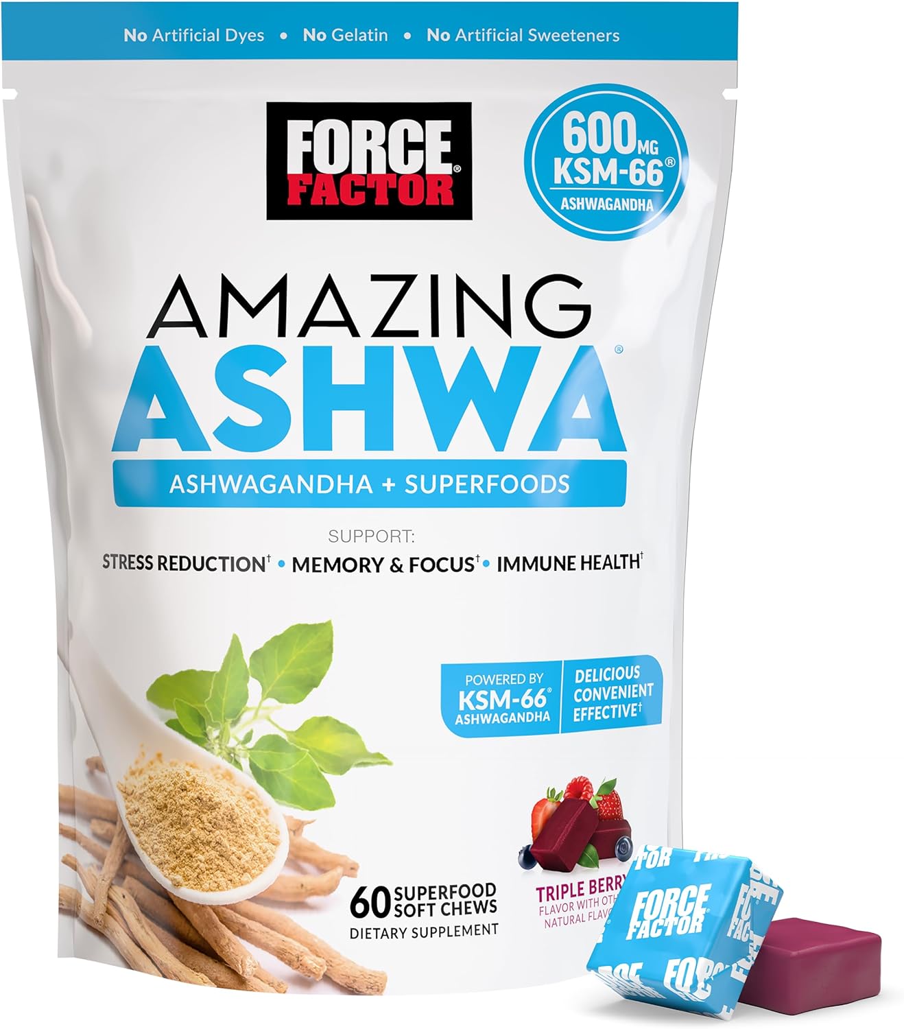 Force Factor Amazing Ashwa for Stress Relief, Memory, Focus, and Immune Support Health, Ashwaganda Supplement with KSM-66