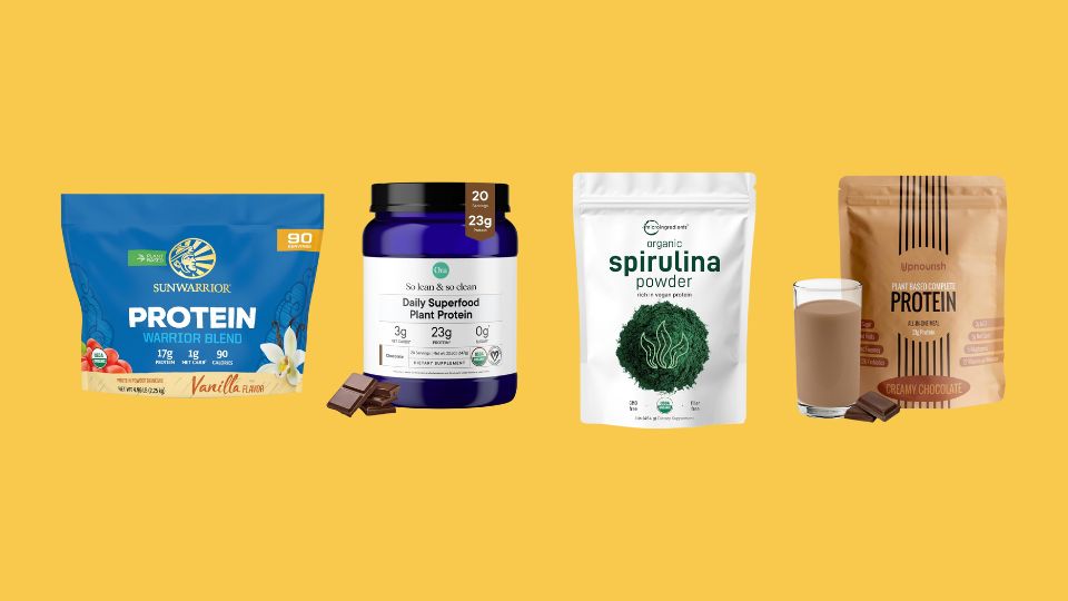 Organic Plant Based Protein Powder, Ora Organic Vegan Protein Powder, Micro Ingredients Organic Spirulina Powder, UpNourish Chocolate Vegan Protein Powder 54 Superfoods Powder