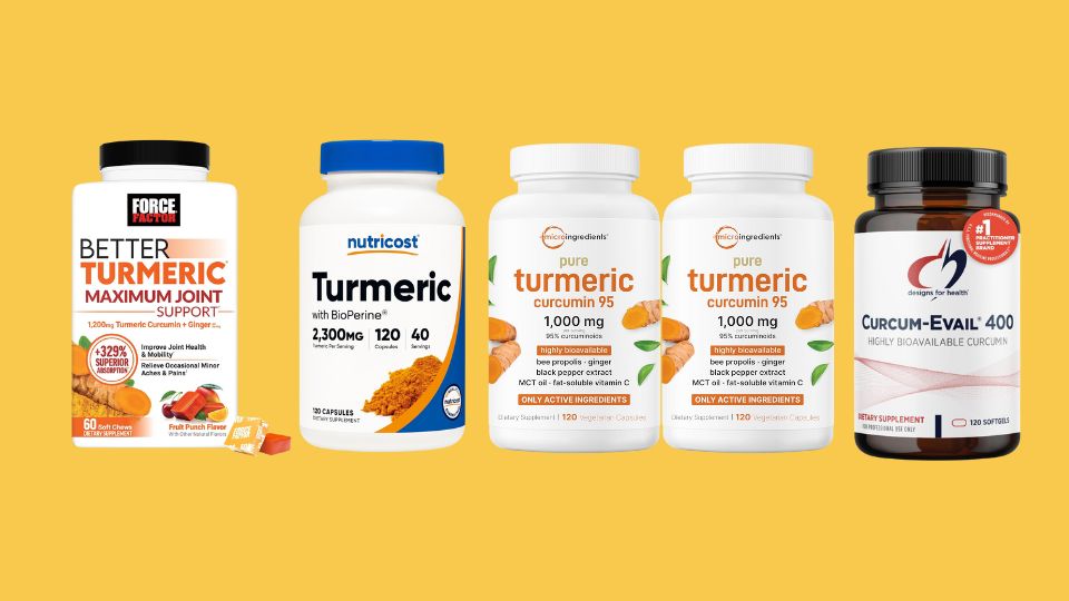FORCE FACTOR Better Turmeric Maximum Joint Support, Nutricost Turmeric Curcumin with BioPerine and 95% Curcuminoids, Designs for Health Curcum-Evail 400, Micro Ingredients Turmeric Curcumin Supplement 1,000mg