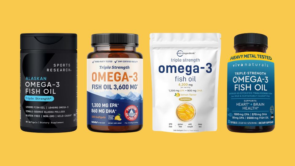 Sports Research Triple Strength Omega 3 Fish Oil, Triple Strength Omega 3 Fish Oil, Micro Ingredients Triple Strength Omega 3 Fish Oil Supplements 4200mg Per Serving, 240 Softgels, Viva Naturals Omega 3 Fish Oil Supplement for Women and Men